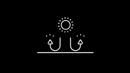 White Outline Sun Icon Above Upward Curved Arrows on Black Background sunshine heat