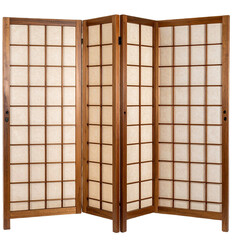 Japanese Screen Isolated On White Background: An elegant Japanese screen, featuring a grid-like design and wooden frame, stands as a symbol of traditional craftsmanship and refined design.