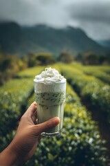 Iced Matcha Latte with Whipped Cream