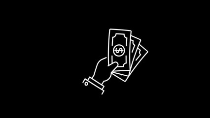 Hand holding a fan of US dollar bills with a dollar sign on the front bill against a black background