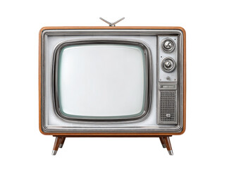 Retro TV, vintage style, light beige wooden cabinet,  metal accents, blank screen