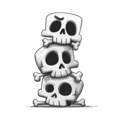 Cartoon illustration of three stacked skulls with clean outlines on transparent background