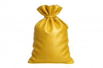 Closed golden sack full of money isolated on transparent background, representing savings, wealth, and prosperity