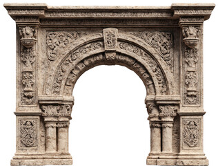 Intricately carved ancient stone archway with detailed floral and geometric patterns in relief
