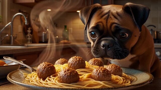 Hund mit Pasta