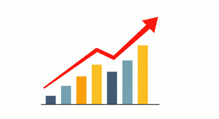 illustration of rising financial graph with colorful bars and arrow pointing upward, minimal clean design