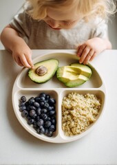 Healthy Toddler Nutrition with Avocado Blueberries and Quinoa Premium Authentic Family Lifestyle Content for Modern Parent Marketing and Social Media