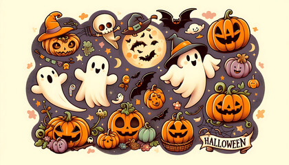 Happy Halloween with illustration friendly elements
