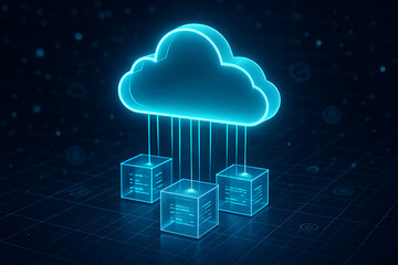 cloud computing technology concept for digital data storage and processing services connected to multiple servers and devices