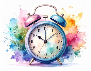 Watercolor Alarm Clock with Floral Splashes, a Timeless Reminder in Artistic Expression