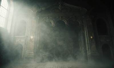 Mysterious Grand Hall with Light and Smoke