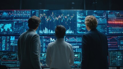 Business Team Analyzing Financial Data in Modern Stock Market Setting