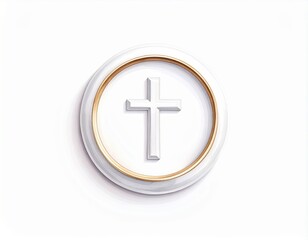 Fototapeta premium Embossed cross ring icon watercolor illustration on a minimalist white background