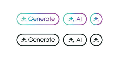 Generate AI button user interface with line rounded. Artificial intelligence Generate press button in trendy neumorphic style for app, website, and interfaces. UI UX elements. Vector illustration.