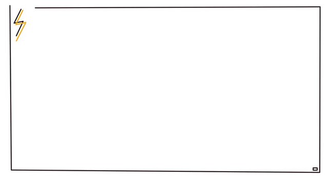 The straight line frame has a lightning bolt in the top corner and a flashing light in the bottom corner.