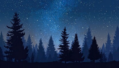 Silhouette of pines under a starry night sky