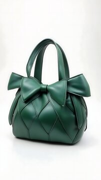 Chic green leather handbag with elegant bow accent, perfect for stylish women