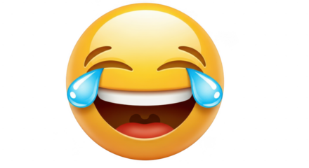 A laughing emoji with tears of joy, isolated on transparent background