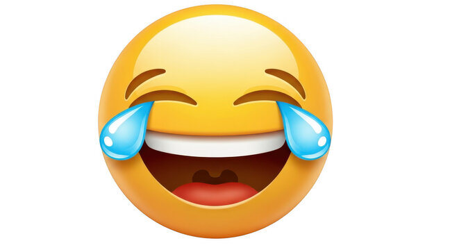 A laughing emoji with tears of joy, isolated on transparent background - Powered by Adobe