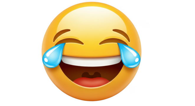 A laughing emoji with tears of joy, isolated on transparent background - Powered by Adobe