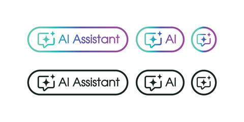 AI assistant button user interface with line rounded. Artificial intelligence bot support press button in trendy neumorphic style for app, website, and interfaces. UI UX elements. Vector illustration.