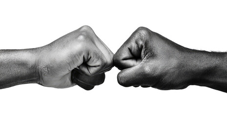 Two fists meeting, monochrome