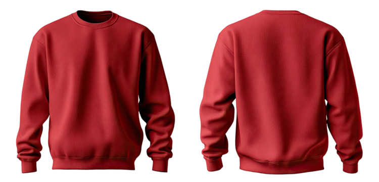 Front and back view of a deep red crewneck sweatshirt