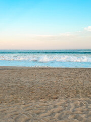 Beach, soft light, sand scene. Minimalist beach scene under soft lighting, capturing calm, solitude, and natural beauty. 