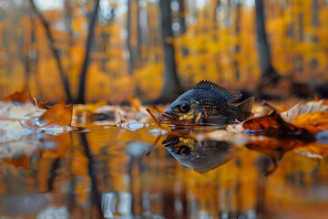Fototapeta premium Dark Fish in Autumnal Forest Pond
