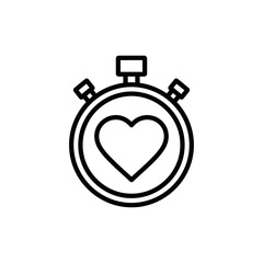 Obraz premium Outline drawing of a stopwatch with a heart symbol inside the clock face in black and white style