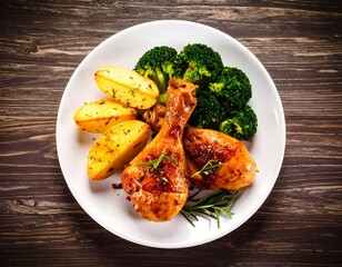 Roasted chicken drumsticks with potatoes and broccoli (2)