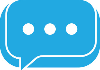 Blue chat bubble message icon with three dots, communication symbol, online conversation design, digital messaging illustration, social media graphic