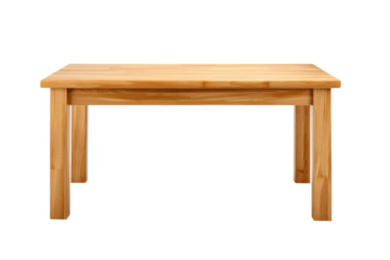 Simple, light-brown wooden table, rectangular shape, four legs