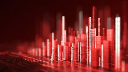 Dynamic red cityscape at night, symbolizing financial growth, technology, and urban development with a futuristic abstract feel