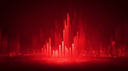 Dynamic red abstract bars pulse with energy creating a vibrant digital soundscape or data visualization, perfect for tech and music themes