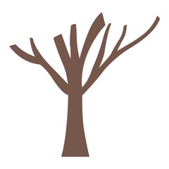 2d illustration leafless brown tree with simple branches isolated on white background, perfect for autumn, winter, forest design, park, garden, and landscape.
