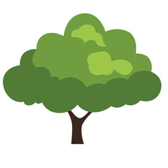 2d illustration green tree with rounded crown and brown trunk isolated on white background, perfect for eco design, park, forest, and garden.
