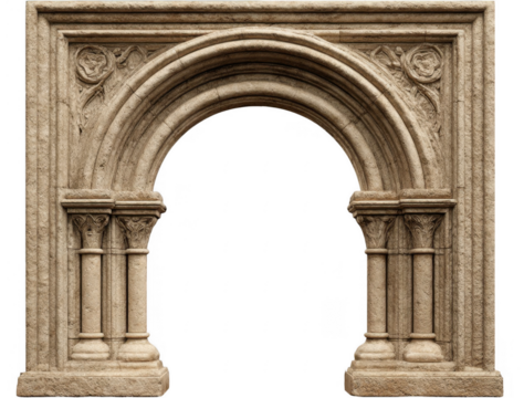 Ornate carved stone archway with detailed columns and decorative floral motifs in classical style