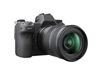 Dark gray digital camera with large lens