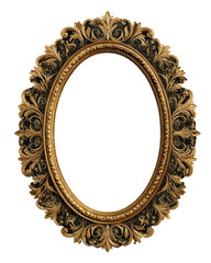 Ornate vintage oval frame with intricate gold floral and leaf decorative patterns on black