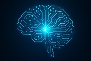 Stunning abstract digital brain circuitry glowing with vibrant blue light, symbolizing artificial intelligence and innovation