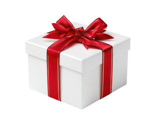 Obraz premium White gift box with red ribbon