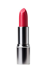 A crimson lipstick in a metallic silver tube