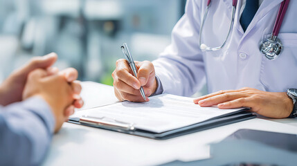 Doctor and patient discussing medical results and writing notes