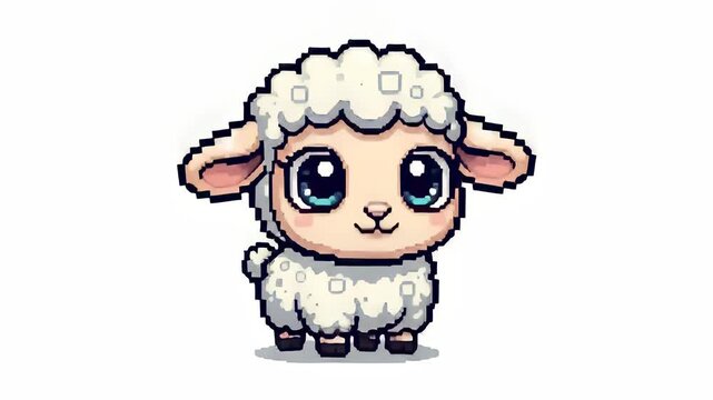 A cute and happy cartoon sheep character with white wool and a funny face is isolated on a farm, drawn as a vector illustration