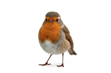European Robin bird studio shot, white background, wildlife
