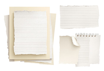 Fototapeta premium Collection of blank, ripped, and lined papers