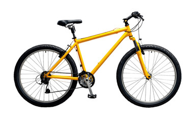 Profile view of a bright yellow mountain bike