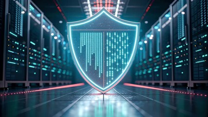 AI threats in healthcare systems cybersecurity data protection, digital shield server room, secure network security, urgent vigilance, blue glow - Powered by Adobe