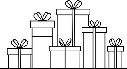 Christmas Gift Boxes Line Art Illustration - Festive Holiday Vector Design